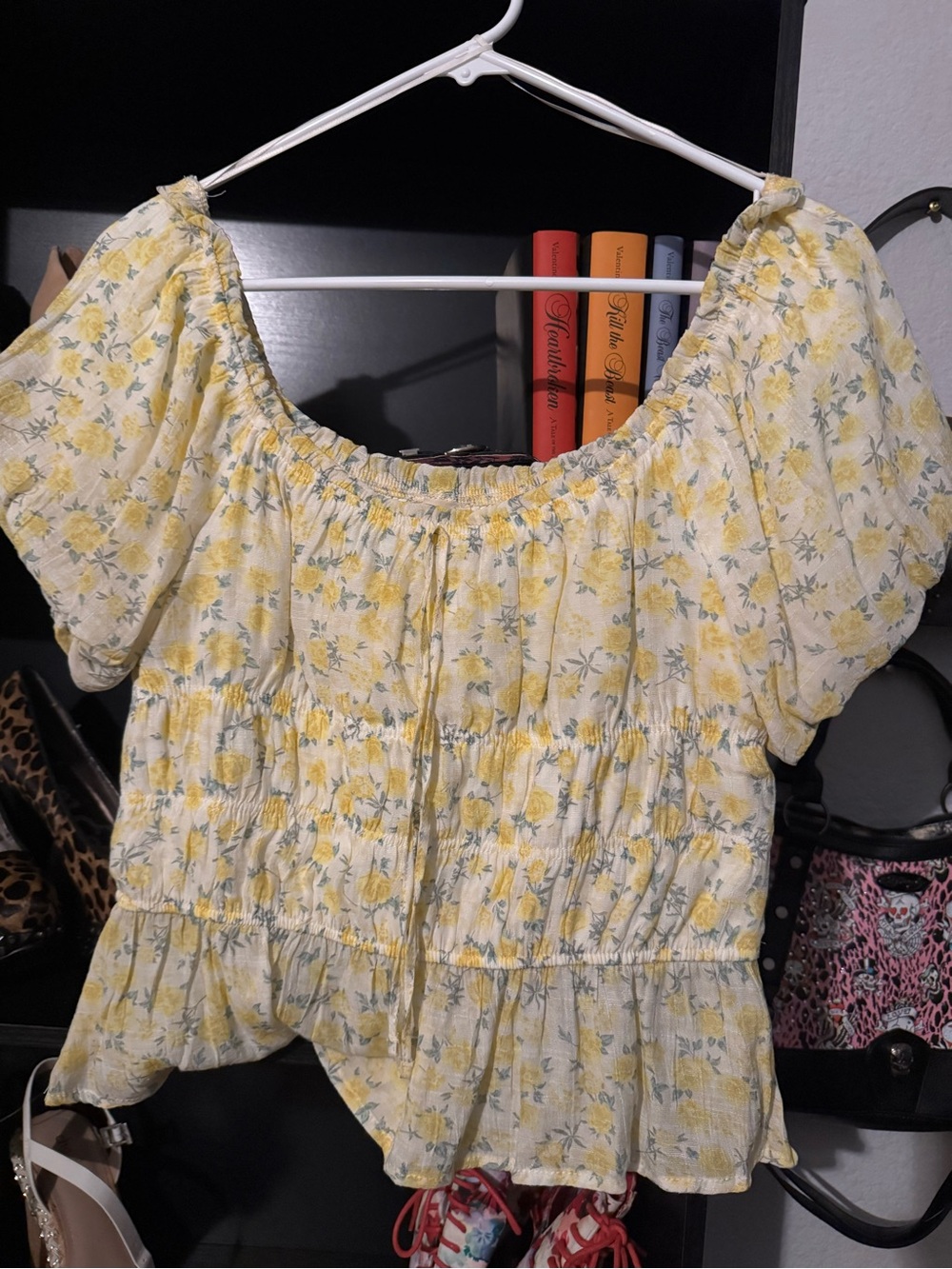 Derek Heart Yellow Floral Smocked Peplum Blouse